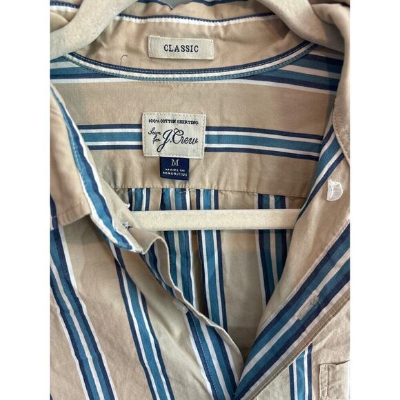 J.Crew Classic Long Sleeve Striped Button Down Shirt Size Medium Tan - Picture 2 of 4